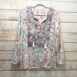 T Tahari Cierra Floral Print Blouse Split Neck